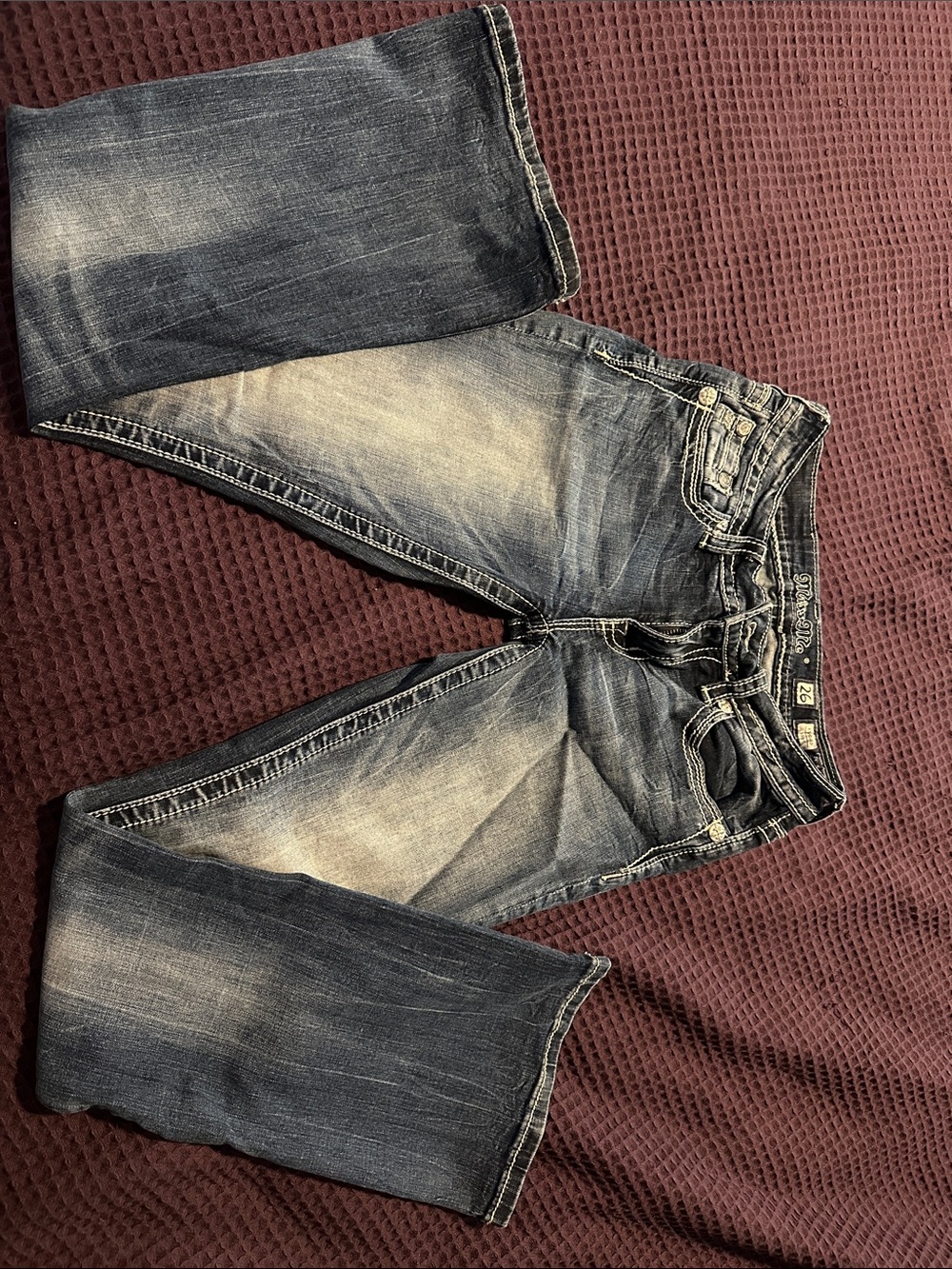 Miss Me Faded Dark Blue Embroidered Back Pocket Jeans